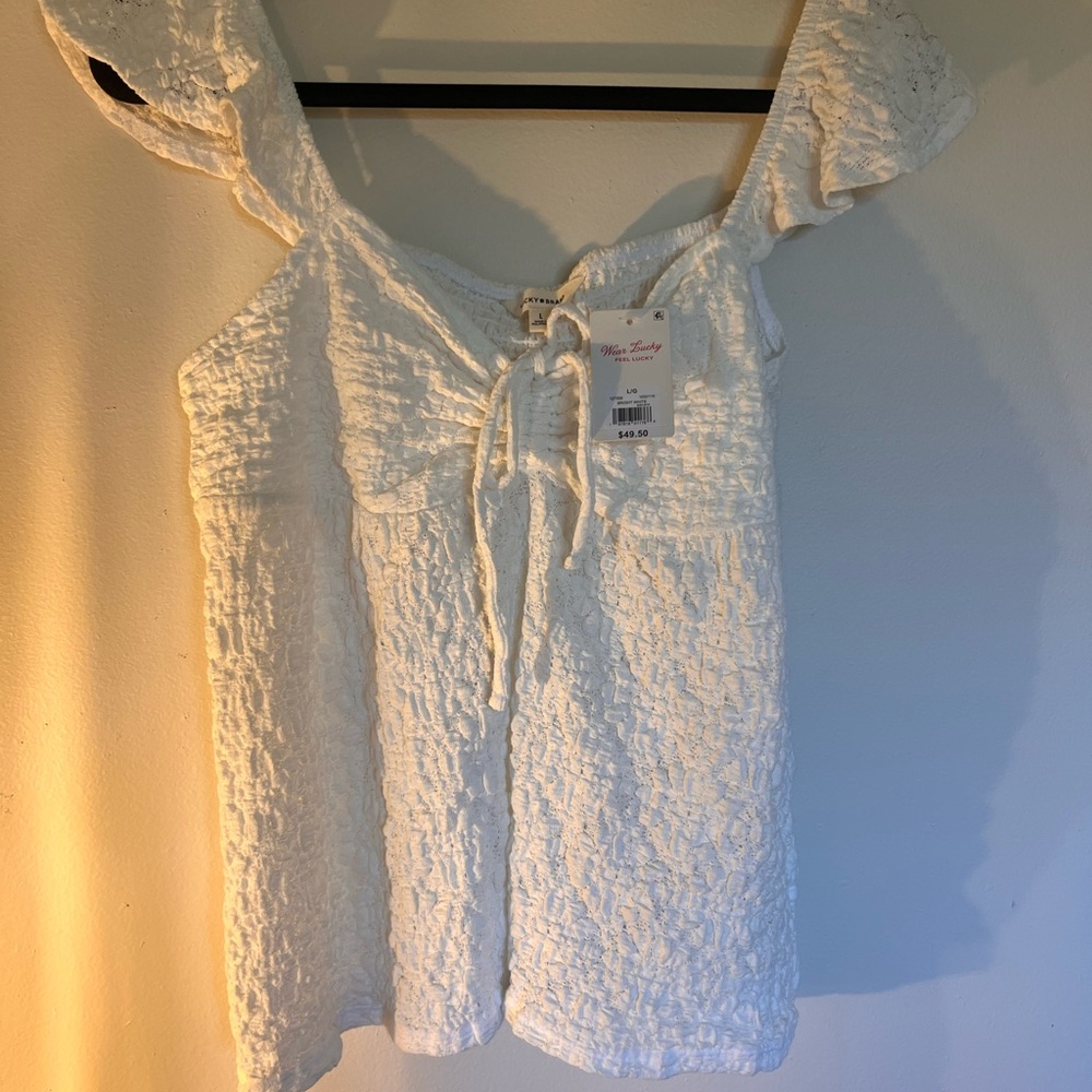 NWT LUCKY BRAND White Textured Tie-Front Women's Top